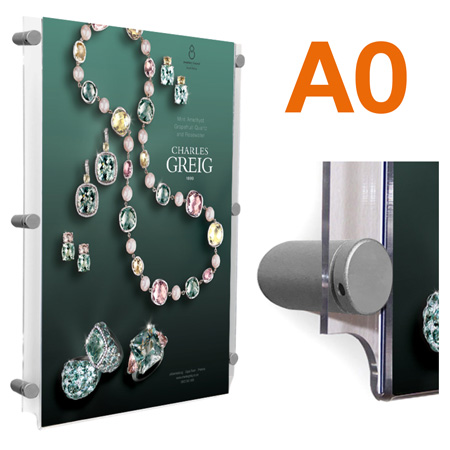 Wall Mounted A0 Poster Pockets With Satin Silver Stand Offs - Wall Mounted Poster Display Rack